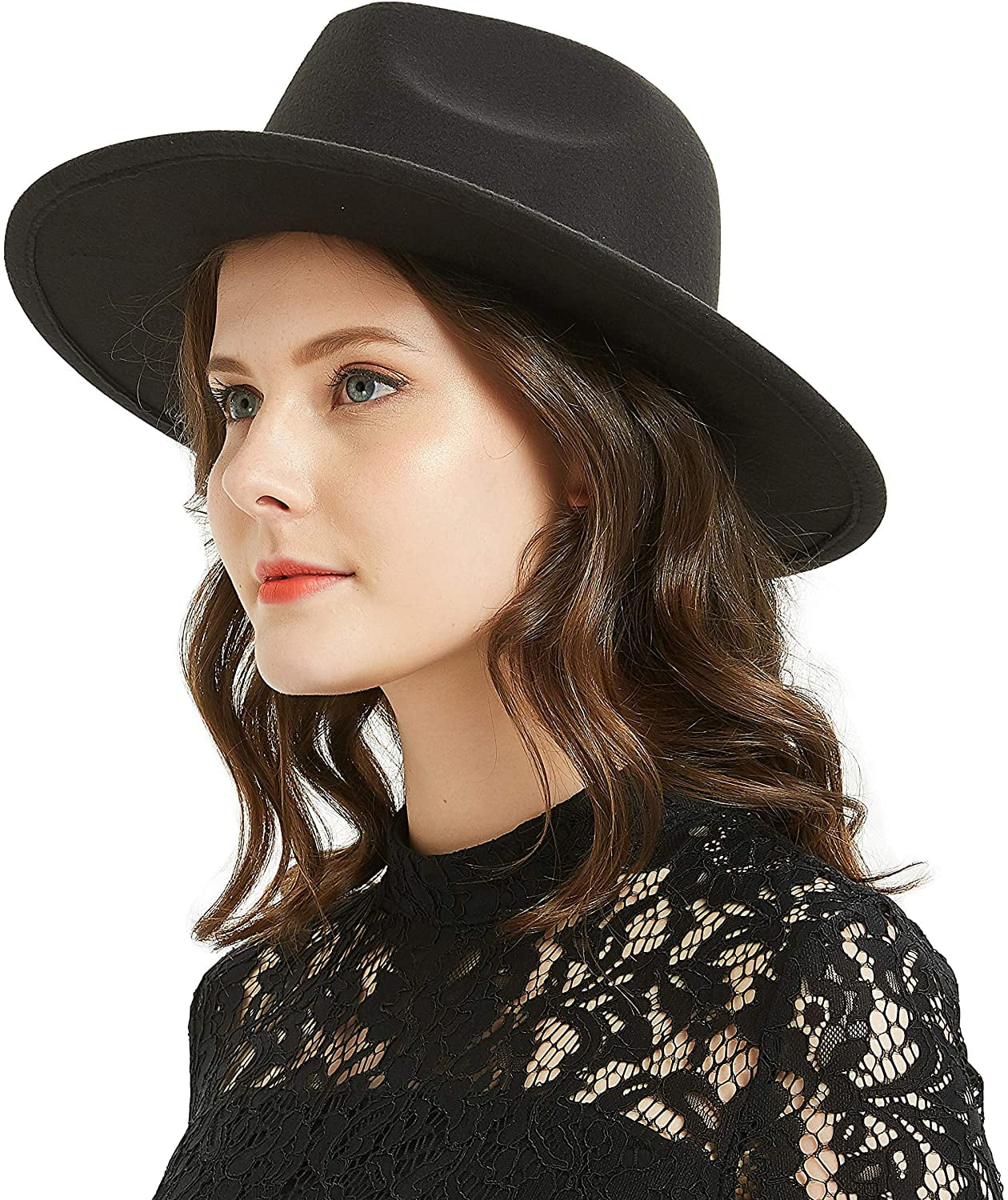 Manunclaims Unisex Wide Brim Fedora Hat, Solid Color, UPF50+ 