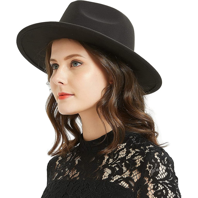 Manunclaims Women or Men Solid Color Wide Brim Fedora Felt 