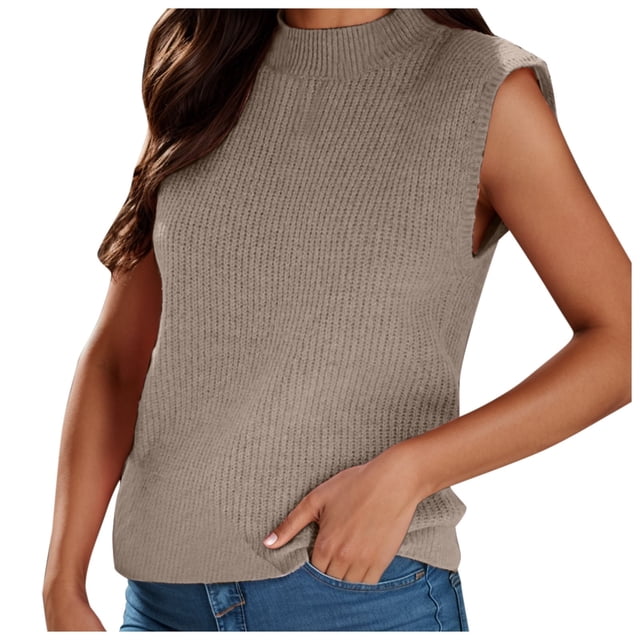 Women's Mock Neck Knit Sweater Vest Sleeveless Casual Trendy Summer Ribbed Pullover Tank Tops
