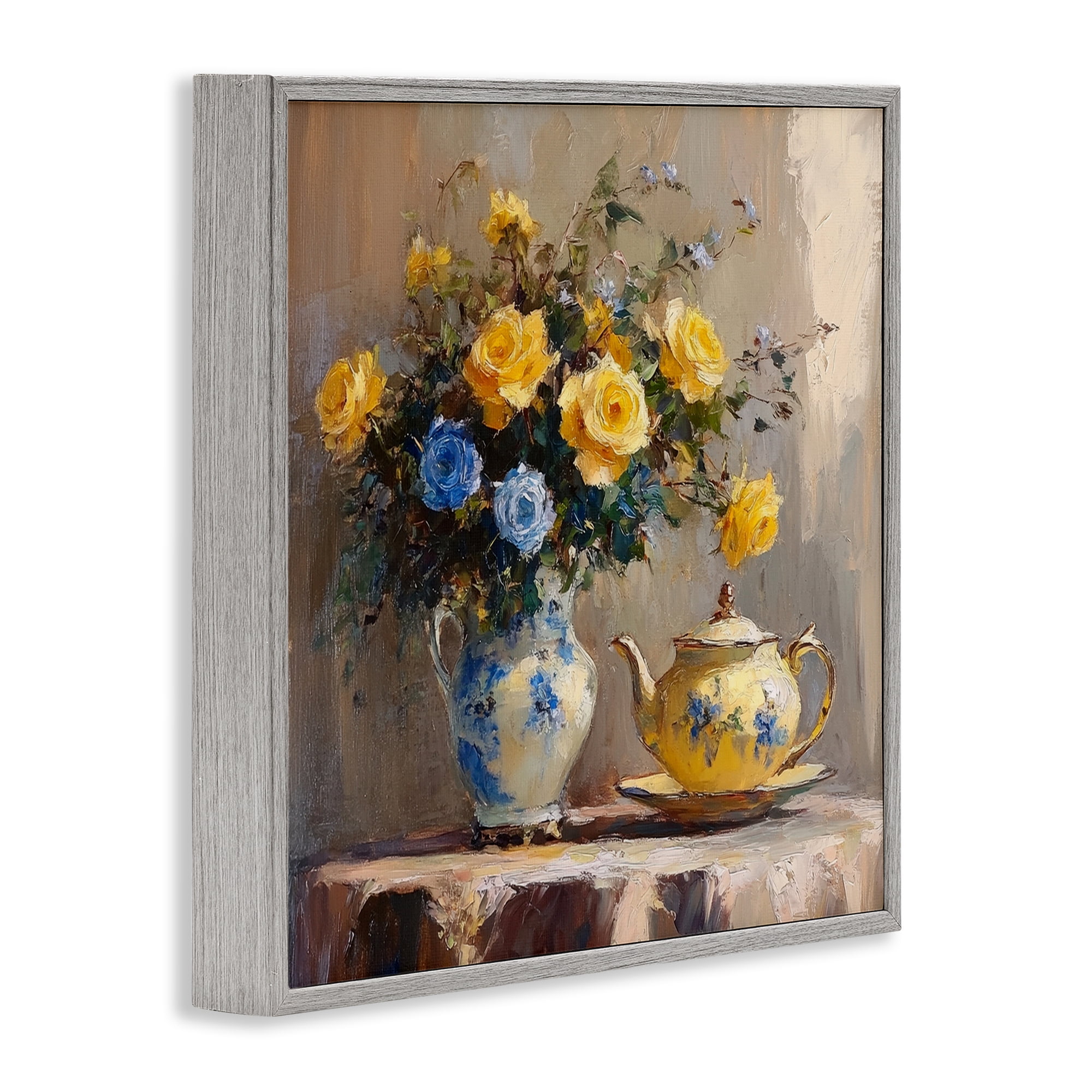 Stupell Industries Tea Time Blue & Yellow Bouquet Gray Framed Giclee Art, design by Petal Prints Design