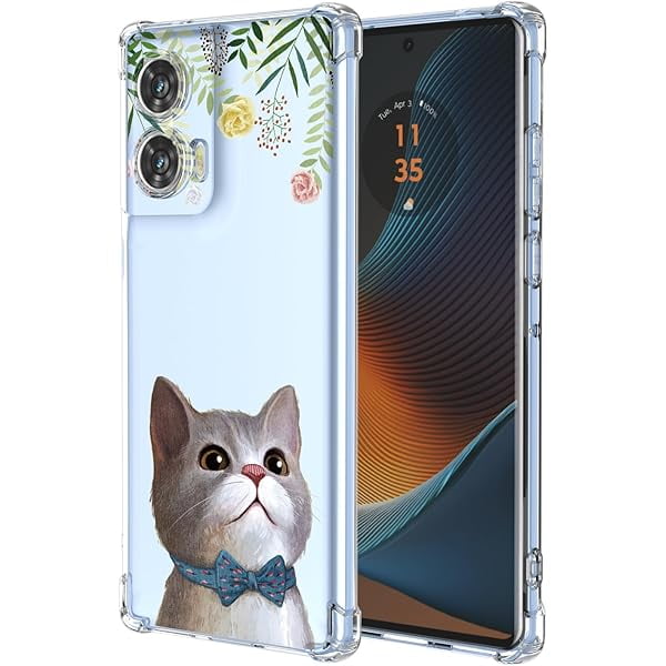 wonima11 for Motorola Edge 50 Fusion 5G Moto Phone Case with Gray Meow Flower Series Anti-Drop Soft Shell Case for Moto Edge 50 Fusion 5G,Cute Cat