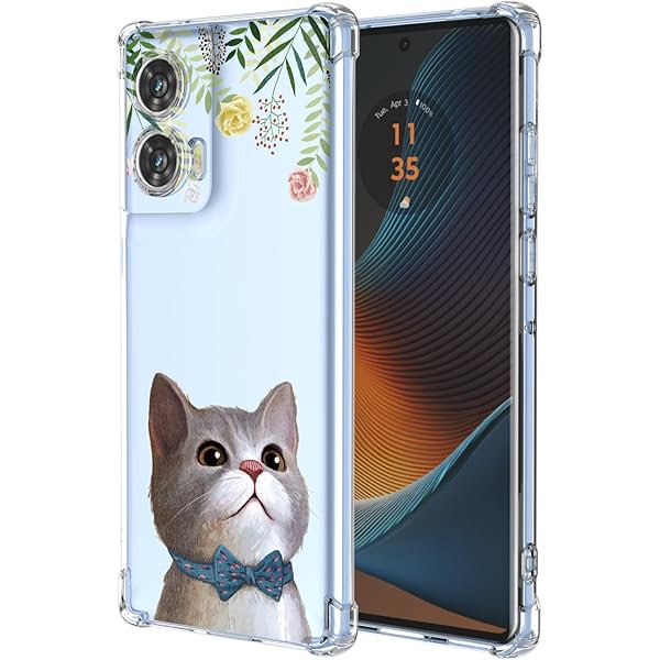 wonima11 for Motorola Edge 50 Fusion 5G Moto Phone Case with Gray Meow Flower Series Anti-Drop Soft Shell Case for Moto Edge 50 Fusion 5G,Cute Cat