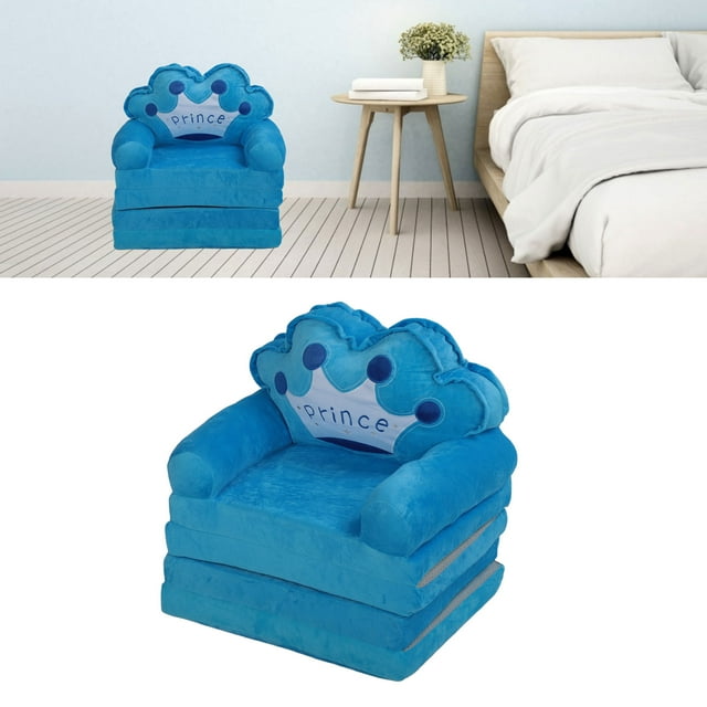 Foldable Cartoon Chair, Lovely Crown Multi Functional, Kindergarten Reading Sofa, Blue, with Cloth Material, for Indoor and Outdoor Use