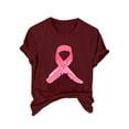 thumbnail image 2 of CLOISE Breast Cancer Shirts for Women Short Sleeve Round Neck T Shirts Ribbon Pink Breast Cancer Awareness Blouses Trendy Casual Tops Cancer Fight Fall Clothes Wine S, 2 of 4