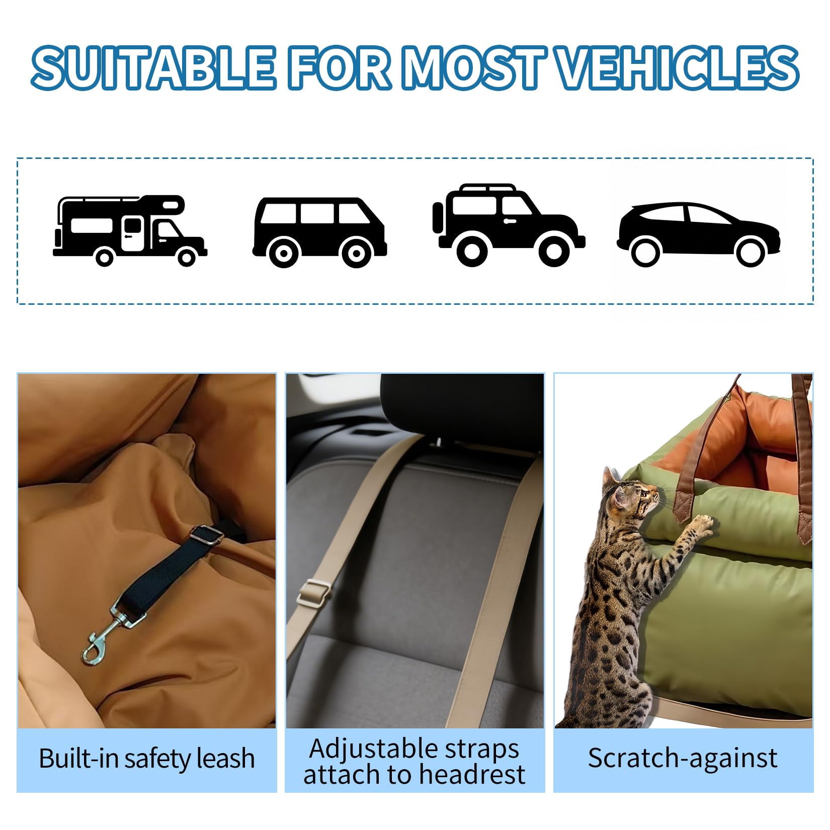 Dog Booster Car Seat, Waterproof PU Leather Upholstered Cat Bed for Car with Storage Pockets, Portable Pet Seat, Bite-Resistant, Perfect for Travel and Home