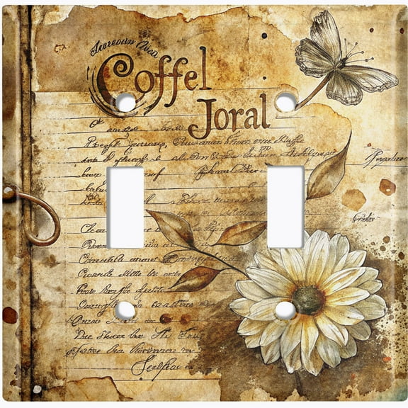 Metal Light Switch Wall Plate Outlet Cover (Vintage Notebook and Daisy - Double Toggle)