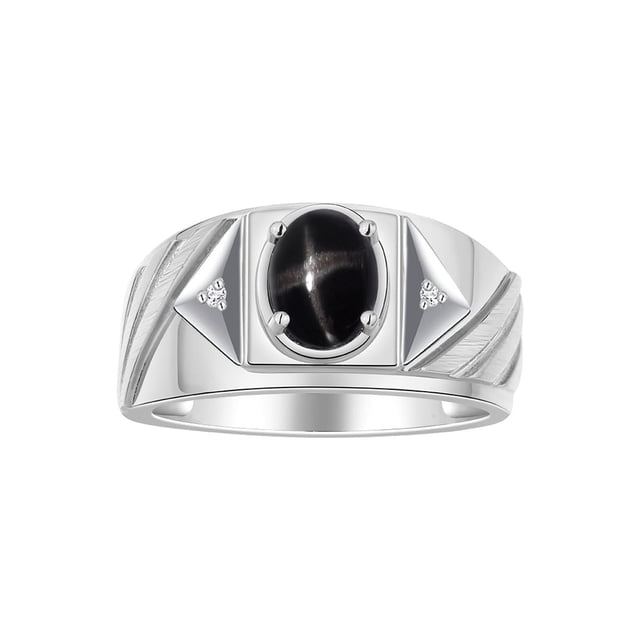 RYLOS Men's Rings Sterling Silver Rings Classic Designer Style 8X6MM Oval Gemstone & Diamond Ring Black Star Sapphire Birthstone Rings For Men Size 9