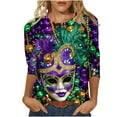 thumbnail image 2 of Women Mardi Gras Tee Shirts Plus Size Masked Graphic Tees 3/4 Sleeve Loose Fitted Tops Comfy Soft Crew Neck Carnival Party Blouse Celebration Outfits, 2 of 6