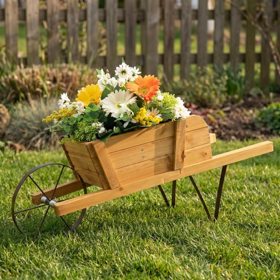 Resenkose Raised Planter Boxes, Large Space Elevated Flower Beds, Wooden Wagon Planter with 9 Magnetic Accessories for Garden Yard, Walnut