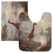 2 Piece Bath Mat Set with U-Shaped Toilet Mat and Rectangle Bath Rugs Non Slip Machine Washable Bathroom Mats Oil Painting Of Giraffe