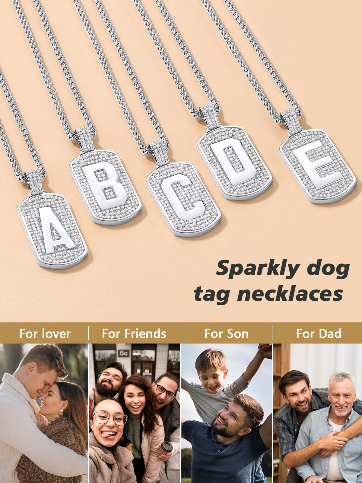 FindChic Dog Tag Necklaces for Men Women Initial Letter N Pendant Cubic Zirconia Platinum Plated Birthday Christmas Jewelry Gifts for Him Husband