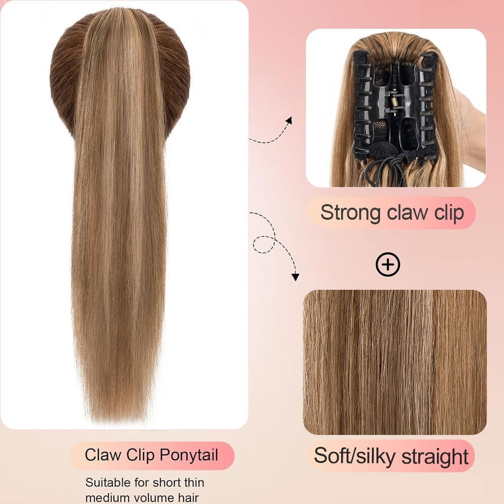 Claw Clip Ponytail Extension Indian Remy Human Hair Ponytail Hairpiece 14-22 Inch Long Silky Straight Pony Tails Hair Extensions for Women