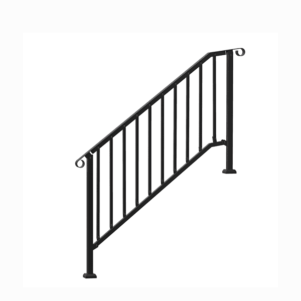 5-Step Stair Handrail Kit, Transitional Black Retro Arch Design with Installation Hardware, for Outdoor Steps, Porch & Deck