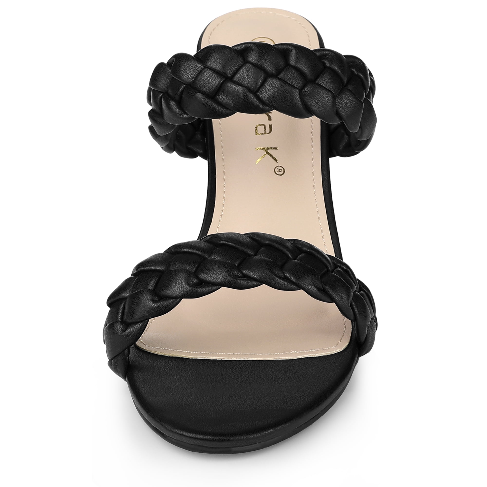 DARING DIVA Women's Braided Heeleds Slip on Chunky Heel Slides Sandals Black 6.5