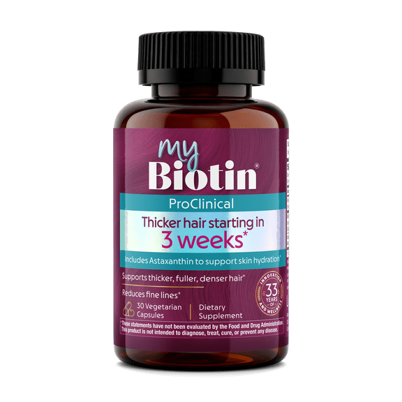MyBiotin ProClinical w/ Astaxanthin - Purity Products - Thicker Hair Starting in just 3 Weeks - Patented Biotin Matrix - 40x More Soluble Than Ordinary Biotin - Hair, Skin & Nails - 30 Veggie Caps