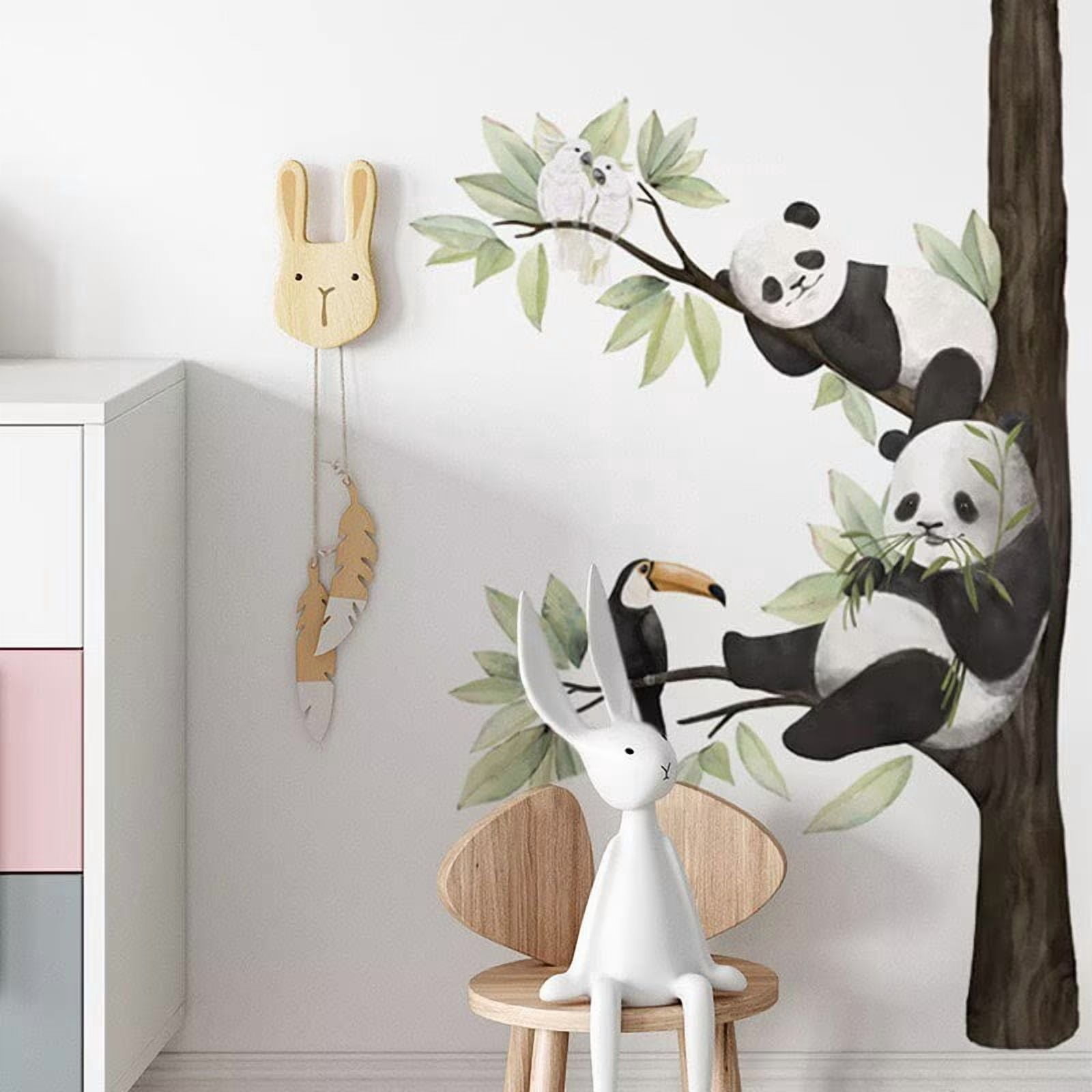 Panda Wall Sticker，Cute Cartoon Panda Wall Decal，Removable Cartoon Panda on The Tree Branch Kids Room Wall Stickers Personalize Name Wall Art Sticker，for Nursery Playroom Bedroom Decoration