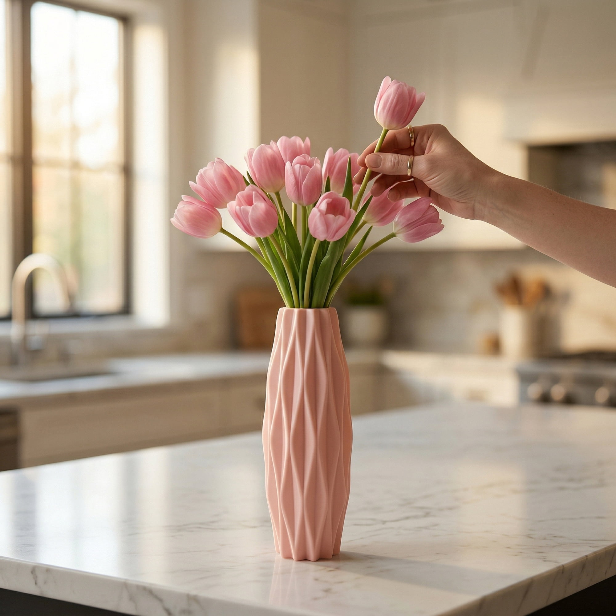 Unique Bargains Slim Acrylic Narrow Bud Vase for Roses Pink 2.8"L x 2.8"W x 7.9"H