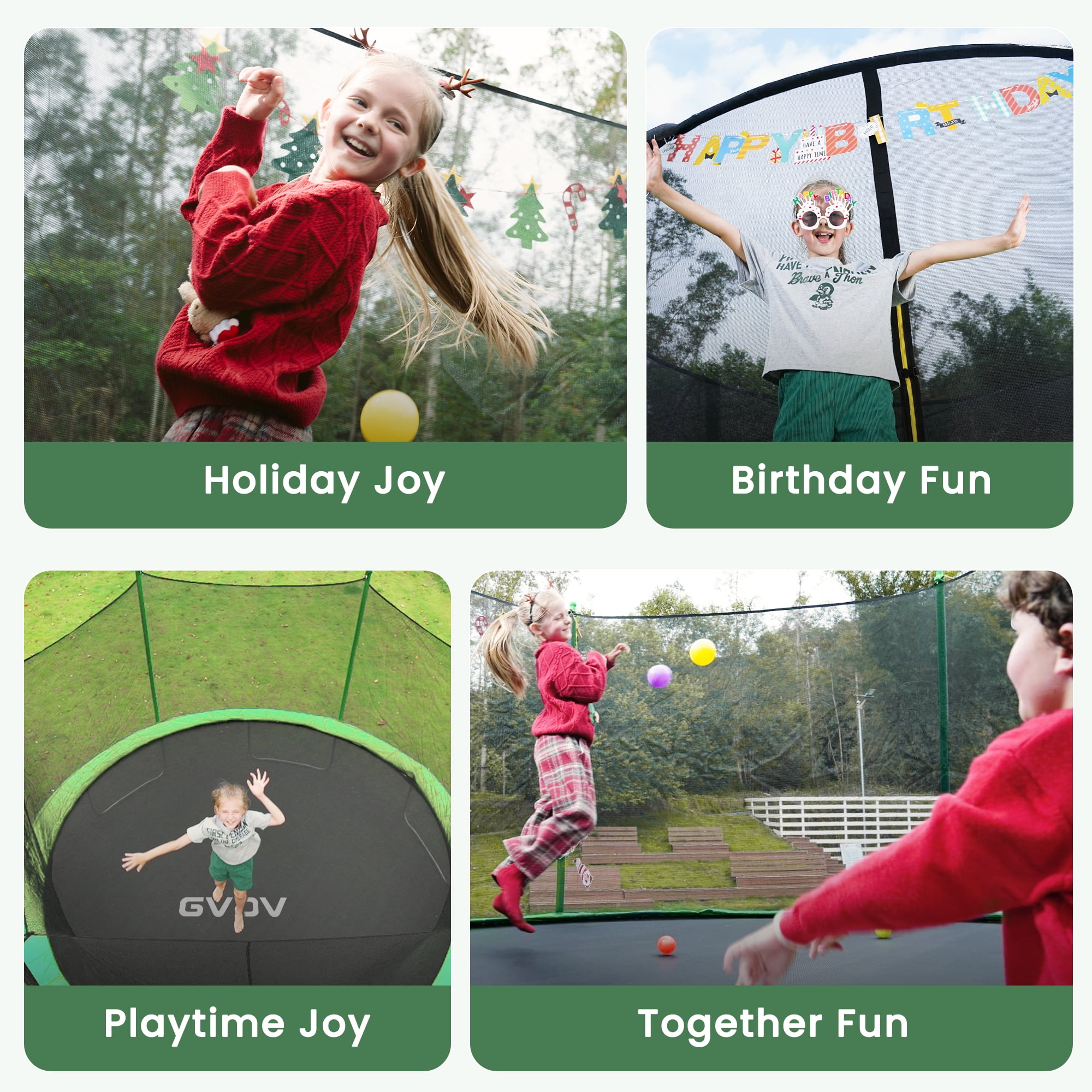 GVDV Outdoor Trampoline, 8' Backyard Recreational Trampoline with Enclosure for Kids & Adults