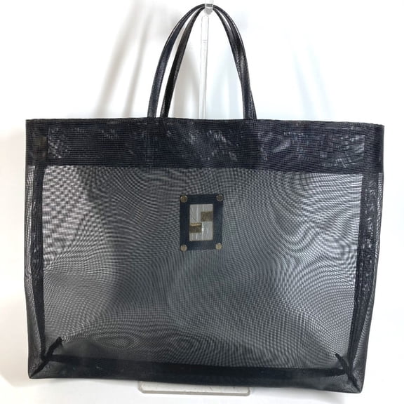 Pre-Owned FENDI Vintage FF Logo Mesh Bag, Shoulder Tote Handbag, Leather, Men's, Women's, Black