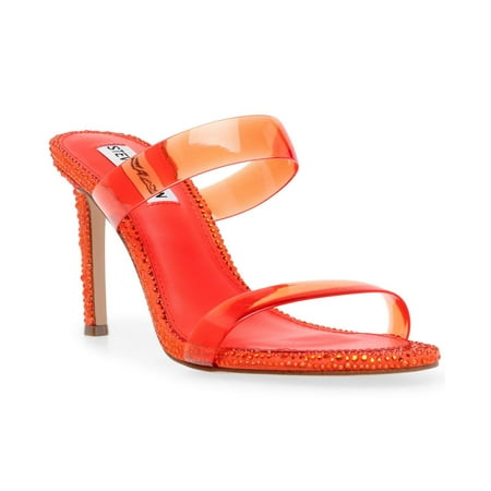Steve Madden Just Round-toe Double Translucent Bands Detail Heeled Slides Sandals Orange (7.5, Orange)