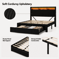 thumbnail image 5 of UHOMEPRO Full Size Bed Frame with Storage Headboard and Drawer, Corduroy Platform Bed Frame with Charging Station, LED Lights, No Box Spring Needed, Noise Free, Black, 5 of 6