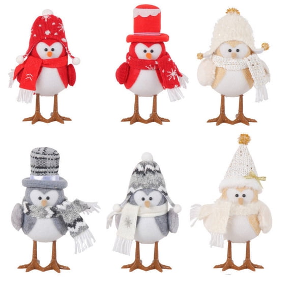 Chmadoxn Christmas Table Decorations Birds, Christmas Decorations, Christmas Bird Table Top Decor, White Red Gray Xmas Birds Ornaments for Winter Home Kitchen Fireplace Mantel Party, Christmas Gifts