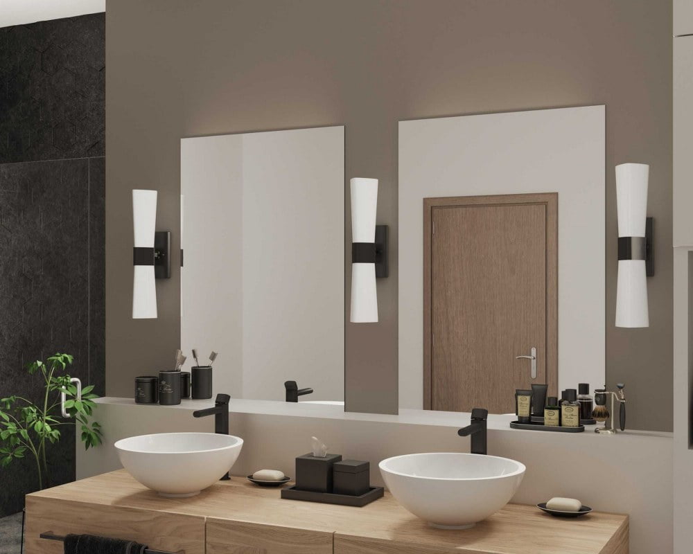 Zura Collection Two-Light Polished Chrome Etched Opal Glass Modern Bath Vanity Light