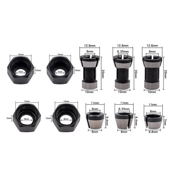 10pcs/set Collet Chuck Adapter Shaft Sleeve Router Bit Woodworking Milling Cutter For Engraving Machine Wood Router