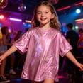 thumbnail image 2 of DORKASM Kids Sequin Top: Shiny Crew Neck Hip Hop Dance Party Shirt Hot Pink 150, 2 of 5