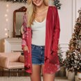 thumbnail image 2 of WUANDIXFA Cardigan à Manches Longues pour Femmes, Chandails pour Femmes, Cardigan à Imprimé de Noël avec Poches, Cardigan à Manches Longues Longueur Midi, Cardigan Décontracté, Rouge Brique, TG, 2 of 6