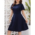 thumbnail image 2 of Vestido Elegante De Talla Grande, Vestido De Fiesta Acampanado Con Cuello Redondo Y Mangas Con Volantes Lisos Y Lisos Para Mujer Con Bolsillos, 2 of 4