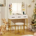 thumbnail image 4 of Costway Vanity Desk with Mirror Lights Power Outlets 4 Open Shelves 3 Storage Drawers, 4 of 10