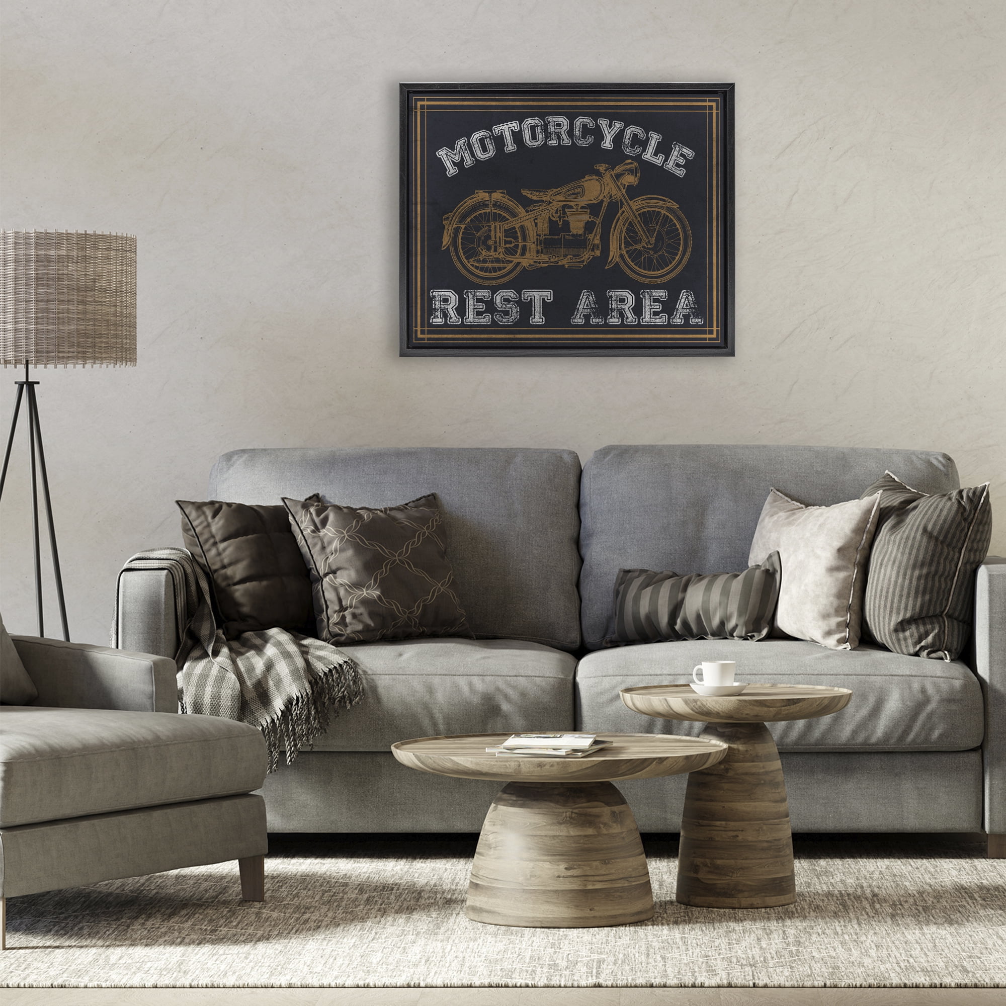 Stupell Industries Motorcycle Rest Area Black Framed Floater Canvas Wall Art, design by Marcus Prime