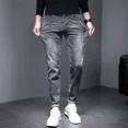 thumbnail image 4 of Pantalones ajustados casuales elásticos para hombre, pantalones vaqueros elásticos para hombre, pantalones ajustados recortados, ajustados, negros, estilo vintage Y2k, tallas Xs, 4 of 5