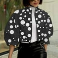 thumbnail image 4 of Skymirror Women Jacket Stand Collar Color Matching Dot Print Zipper Closure Short Type Loose Long Sleeve Cardigan Lady Casual Coat, 4 of 8