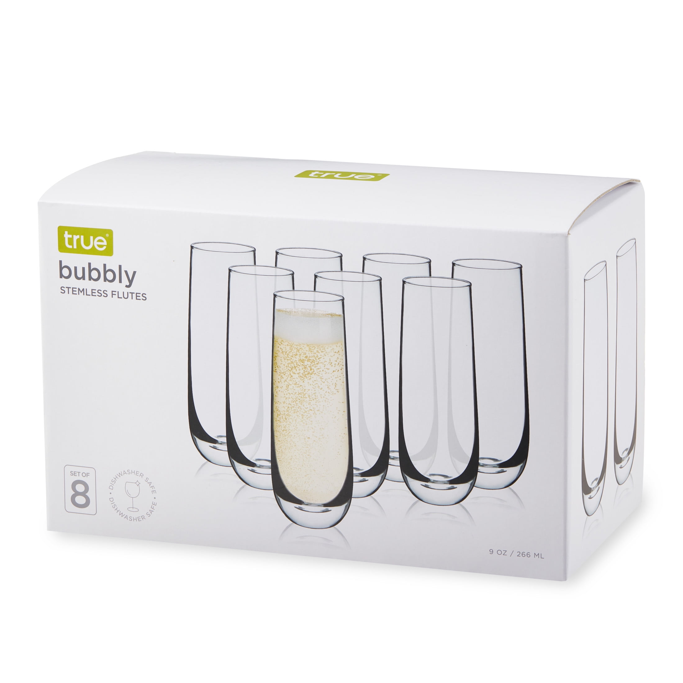 True Stemless Champagne Flutes for Birthday, Wedding Gifts, 9oz Set of 8