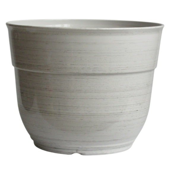 Garden Elements Indoor/Outdoor Glazed Brushed Happy Plastic Planter, Large, Cream, 15"