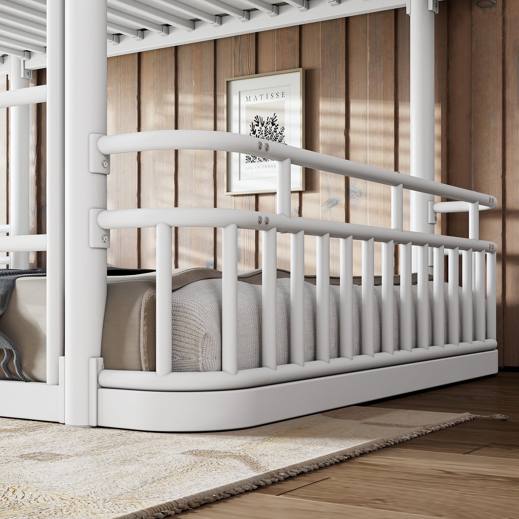 Leumius Full over Full Bunk Bed Frame with Ladders & Guardrails, Upgraded Round-Pipe Metal Frame, Stylish & Versatile for Any Room,White