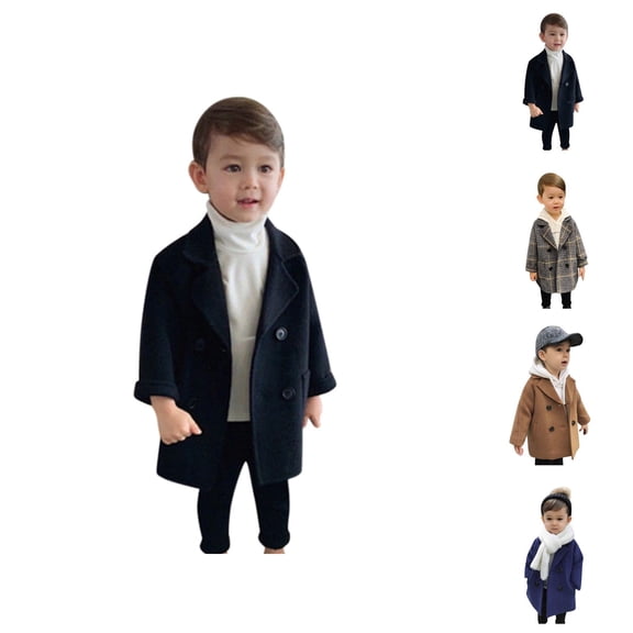 Boys Coat Boys Winter Coat Notched Trench Design Plaid Wool for Toddler Kids Formal