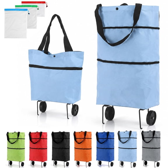 2-in-1 Foldable Shopping Cart, Lightweight Utility Trolley, Portable Grocery Carrier with Sturdy Wheels and Removable Liner, for Shopping Picnic and Daily Outdoor Errands