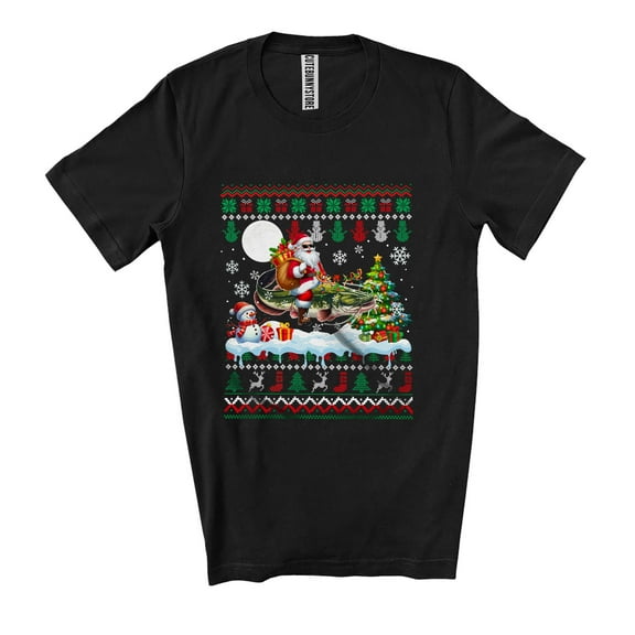 Santa Riding Catfish; Amazing Christmas Tree Sweater Animal Lover; Family Group Unisex T-Shirt