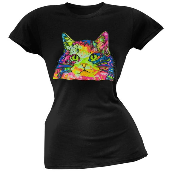 Ragamuffin Tabby Neon Black Light Juniors T-Shirt - 2X-Large
