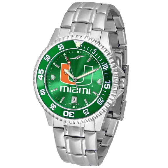Green Miami Hurricanes Competitor Steel AnoChrome Color Bezel Watch