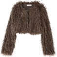 thumbnail image 2 of Women Open Front Shaggy Faux Fur Cropped Jacket Long Sleeve Fluffy Feathery Furry Short Coat 100% Polyester Trendy Winter Party Outerwear, 2 of 6
