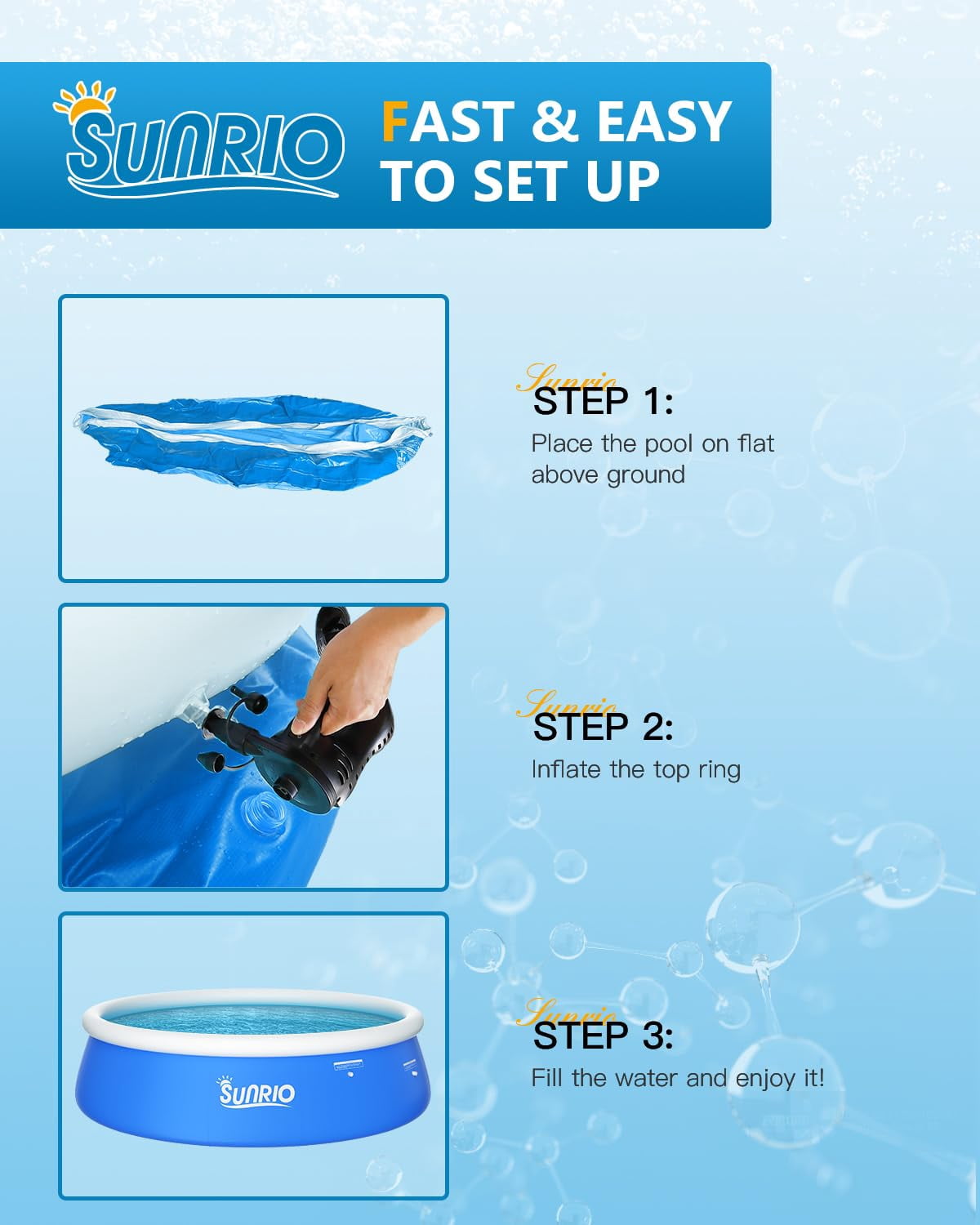 Sunrio Inflatable Above Ground Swimming Pool, Round Top Ring, Easy Set Up Outdoor, 10' x 30"