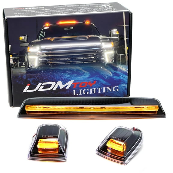 3pc Set Black-Out Amber Yellow Full Strip LED Cab Roof Clearance Light Kit For 2020-up Silverado/Sierra 2500 3500, Also Could Universal Fit For Many Other Truck Models
