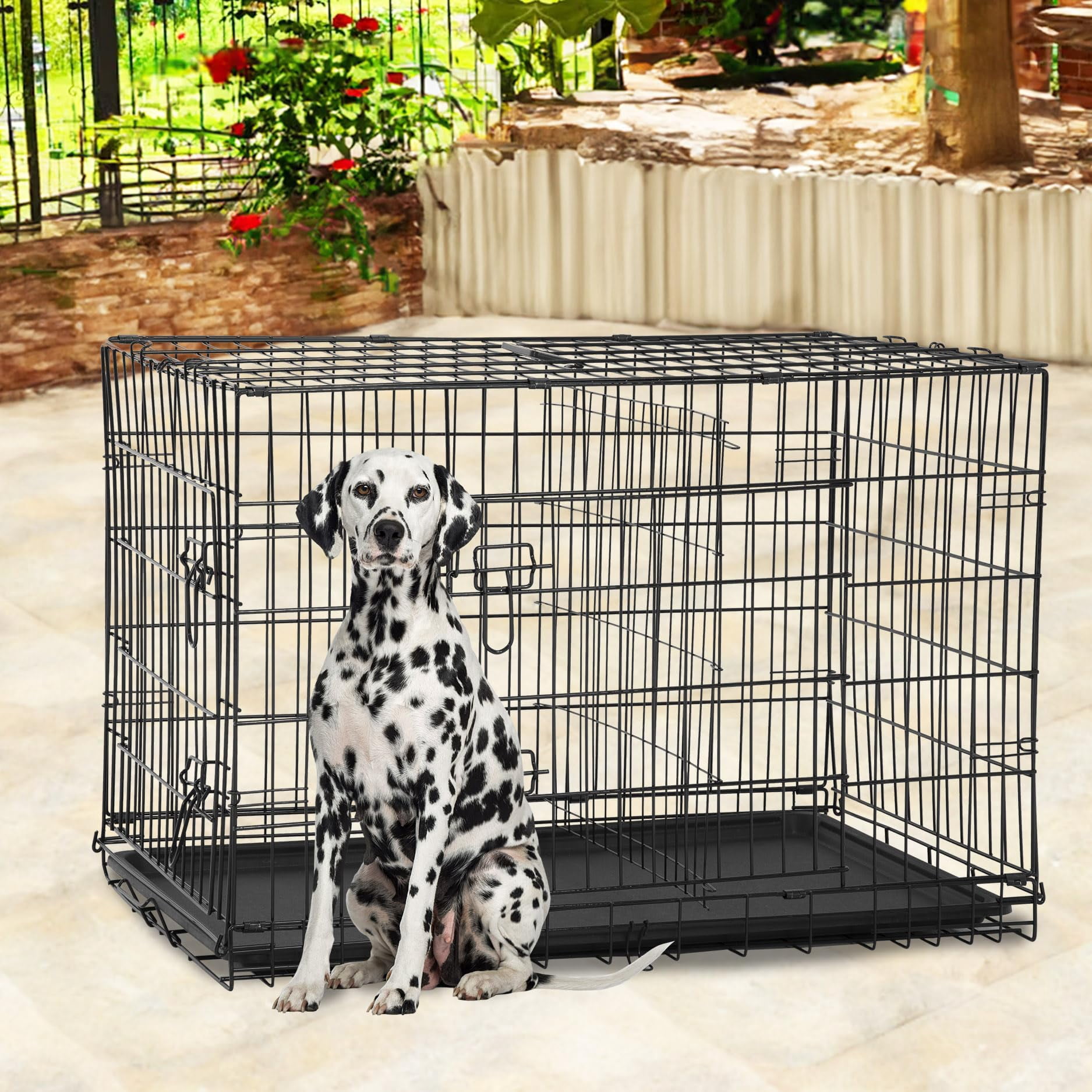 BORGEBY 48 Inch Dog Crates for Large Dogs Folding Metal Wire Crates Dog Kennels Outdoor and Indoor Pet Dog Cage Crate with Double-Door,Black