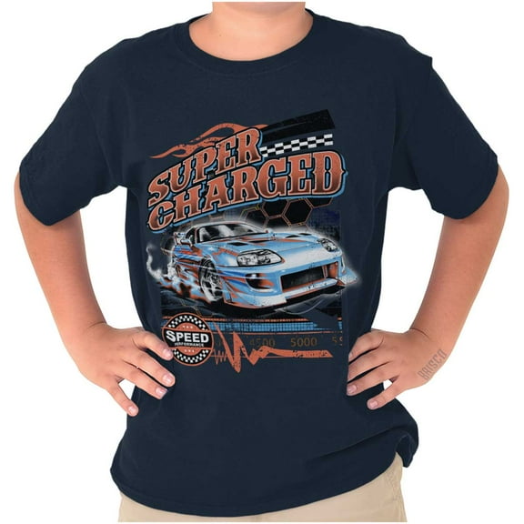 Cool Super Charged Racecar Speed Crewneck T Shirts Boy Girl Teen Brisco Brands L