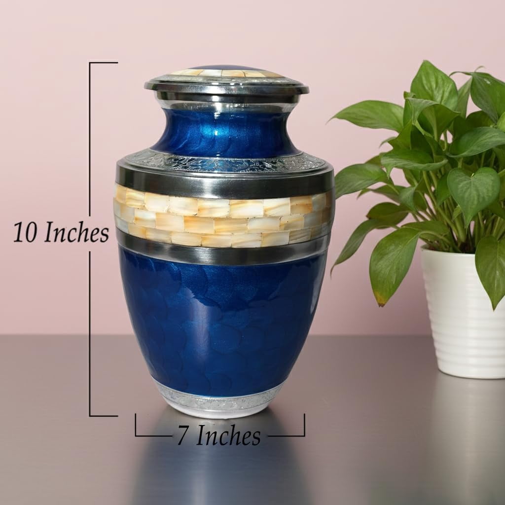 Cresta Modern Cremation Urn for Human Ashes - Handmade Large Adult Urns for Ashes - Funeral Urn for Men & Women - Burial Urns for Home - Aluminum Blue