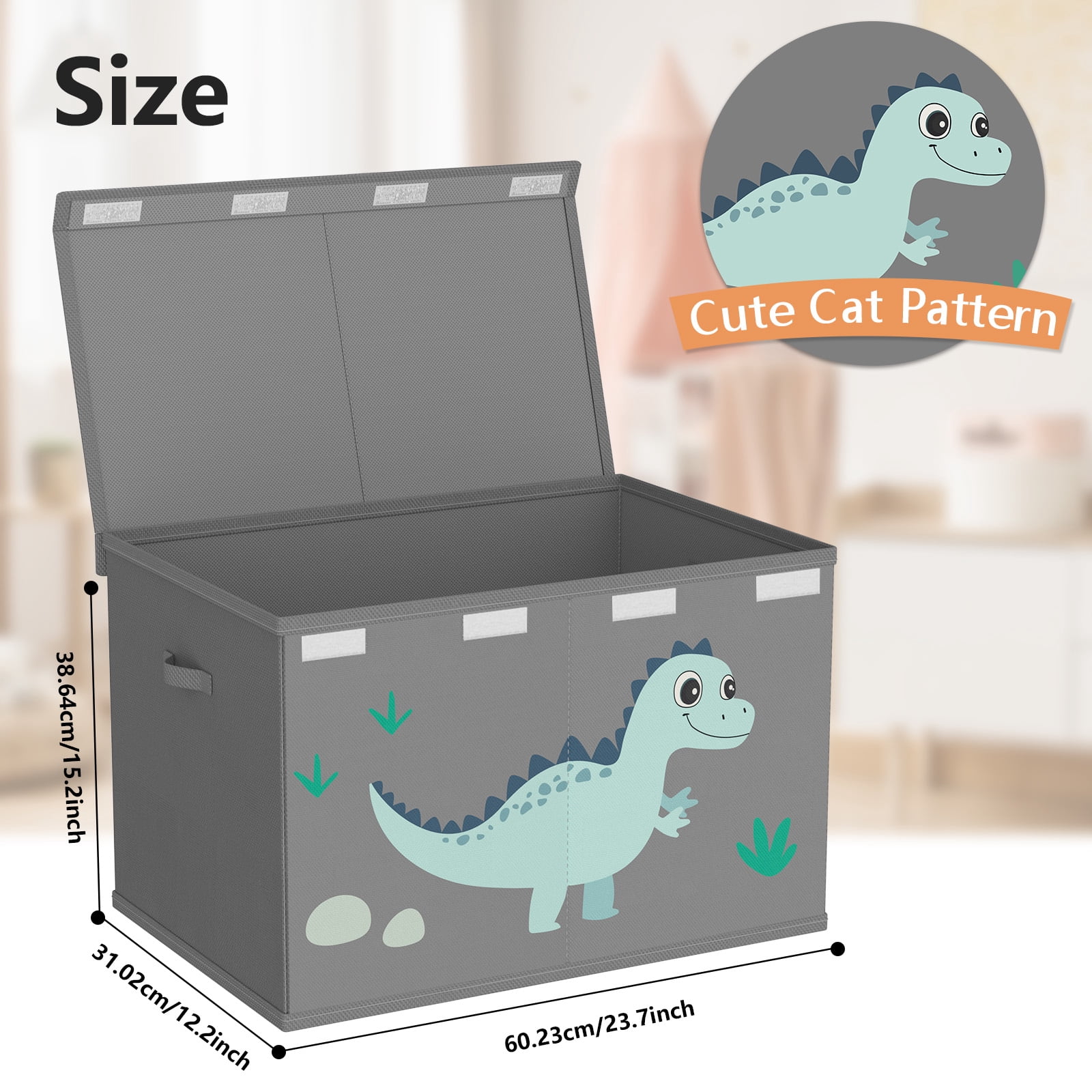 Toy Storage Box with Lids for Boys Girls - Fabric Large Kids Toy Chest Container, Foldable Basket Organsier with 2 handles for Toys,Books,Blankets,Clothes (Grey)
